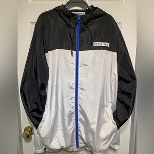 Dutch Bros ultra light windbreaker hooded zipper jacket white black size men 2XL